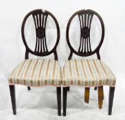 Pair of mahogany oval pierced back dining chairs with upholstered pink seats,