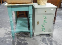 Green painted pine two-tier table,