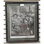 19th century Etching "Stock Jobbers or Gazette Extraordinary", tavern scene,