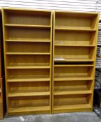 Pair of modern seven-height adjustable open bookshelves,