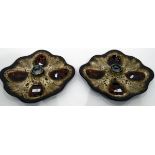 Pair 1960s pottery wall lights, brown glazed, wavy-shaped,