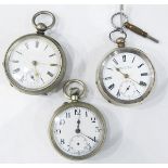 Continental silver-coloured metal pocket watch with key winding, the face inscribed Leicester & Co,