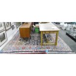 Large Mashad Persian carpet, the blue ground with central peach guls surrounded by foliate motifs,