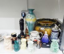 Various character jugs including Staffordshire, Shorter, Burlingtonware, a 20th century jardiniere,