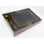 Victorian brass inlaid figured walnut writing slope by Clarke, Liverpool,