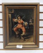 Unattributed (20th century) Oil on board Gentleman in 17th century dress, seated, smoking a pipe,