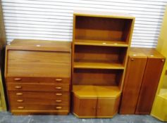 Dyrlund Danish teak bureau, circa 1990, the slope revealing a fitted interior,