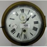Ship's clock, the enamel dial with Roman numerals and subsidiary seconds dial, in brass case,