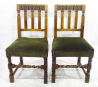 Three oak dining chairs with upholstered seats