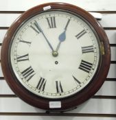 Mahogany dial wall clock, the white painted dial with Roman numerals and having 30-hour movement,