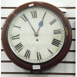 Mahogany dial wall clock, the white painted dial with Roman numerals and having 30-hour movement,