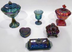 Quantity of carnival glass, mainly iridescent blue,