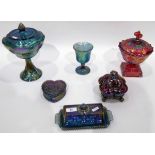 Quantity of carnival glass, mainly iridescent blue,