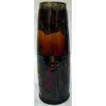 Early 20th century Royal Doulton pottery vase of shaped cylindrical form, having silver rim,