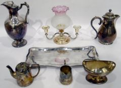 Quantity of plated items to include Victorian ewer with engraved decoration and chamberstick