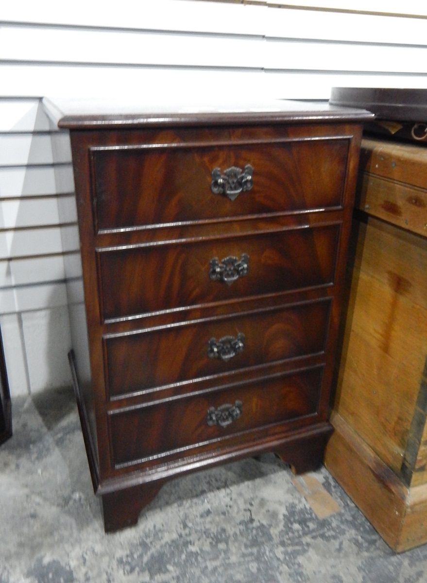 Reproduction mahogany side cupboard, the single cupboard comprising four dummy drawers,