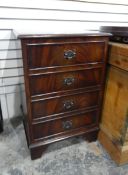 Reproduction mahogany side cupboard, the single cupboard comprising four dummy drawers,