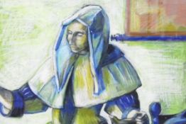 20th century school Pastel drawing Study of a nun, unsigned,