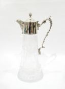 Modern silver mounted glass claret jug with etched decoration to the glass,