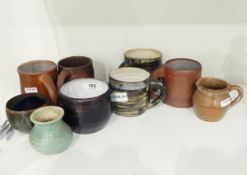 Various studio pottery mugs,