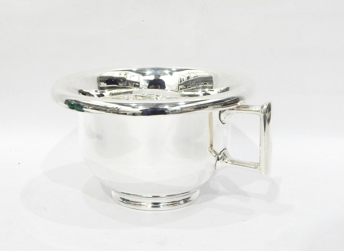 Circa 1900 silver plated bedpan, circular with square-shaped handle,