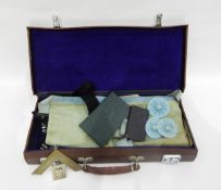 Various Masonic regalia in a leather case