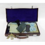 Various Masonic regalia in a leather case