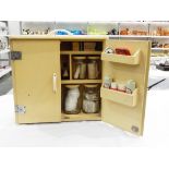 20th century medical cabinet, the pair of cupboards enclosing various jars, bandages, glass bottles,
