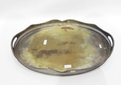 EPNS two-handled tray, oval, with pierced gallery border, having gadrooned serpentine edge,