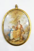 Large 18th/19th century miniature double portrait on ivory, oval,