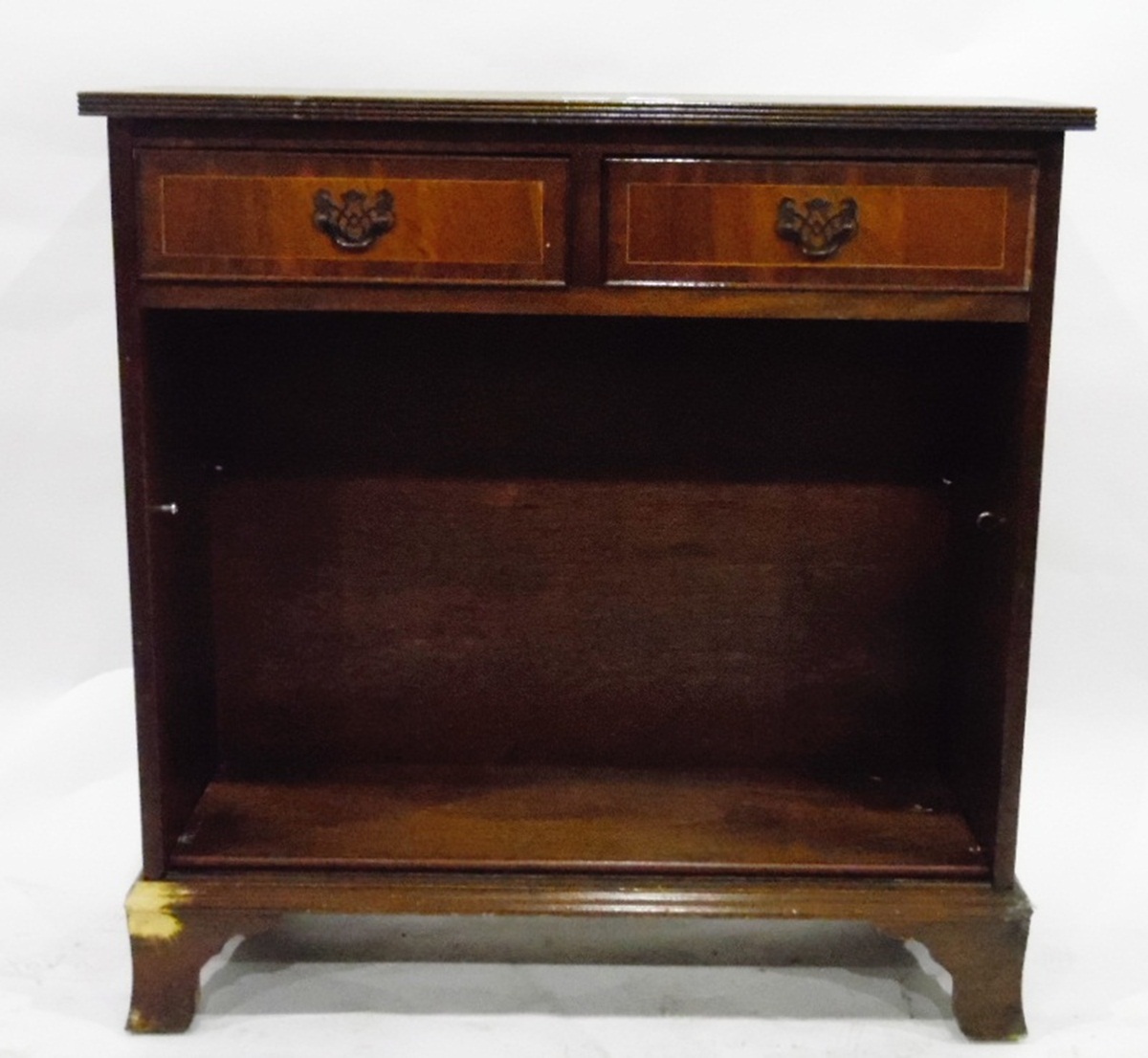 Modern oak bookcase fitted with two short drawers over open shelves