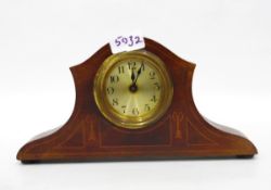 20th century mahogany mantel clock, Arabic numeral dial,