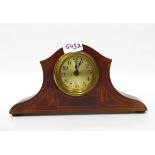 20th century mahogany mantel clock, Arabic numeral dial,