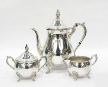 Viners silver plated three-piece teaset comprising of teapot, milk jug and lidded sugar bowl,
