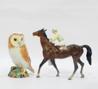 Beswick racing horse with rider and a Beswick model owl (2)