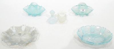 Quantity of Victorian and later pressed glass including an opalescent scent bottle,