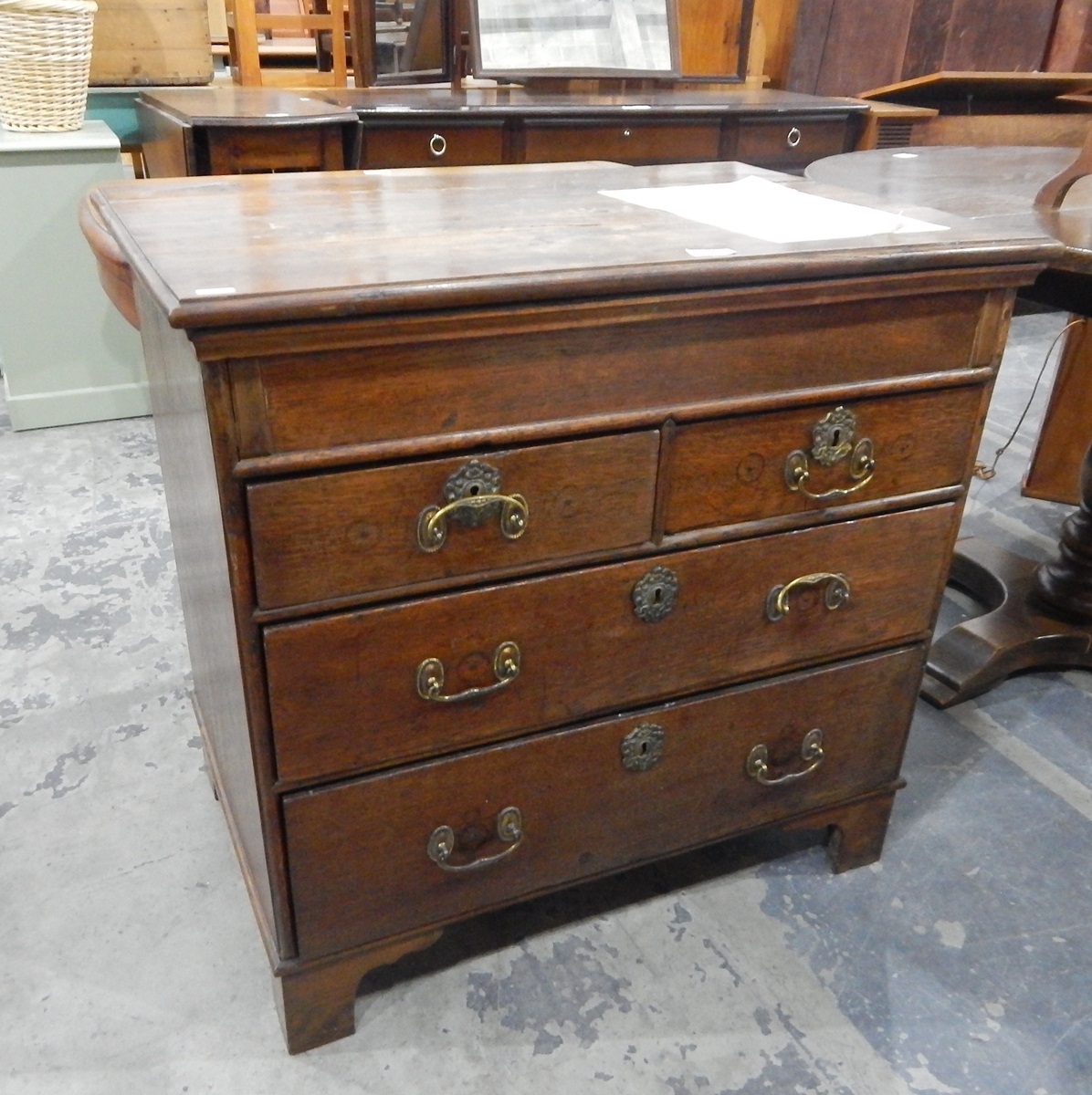 18th century oak chest of drawers with blind frieze, two short and two long drawers,