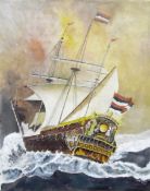 P Minehead (20th century school) Oil on canvas Ship off the coast,