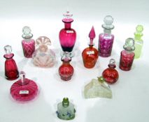 Quantity of cranberry glass and other scent bottles (13)