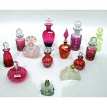 Quantity of cranberry glass and other scent bottles (13)