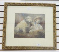 Early 20th century school Watercolour Child with dog, initialled lower right 'G',