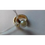 14K gold ring set single cultured pearl,