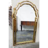 Modern gilt framed mirror, rectangular with shaped top,