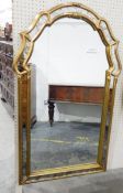 Modern gilt framed mirror, rectangular with shaped top,