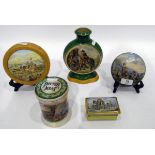 Quantity of sundry pot lids and Prattware pottery to include moonflask,