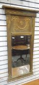 Gilt painted metal rectangular framed wall mirror with panel above mirror of swag and bow