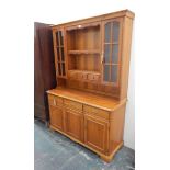 Modern cherrywood kitchen dresser, the upper section with open shelves,