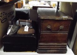 Victorian black leather travelling writing box with hinged lid enclosing foldout writing slope and