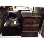 Victorian black leather travelling writing box with hinged lid enclosing foldout writing slope and