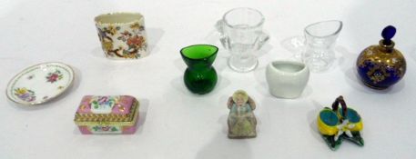 Porcelain trinket box, a Masons specimen vase, further decorative porcelain items, glass eye bath,